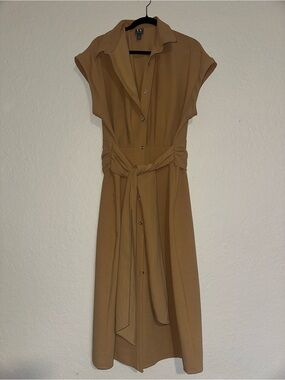 Button-Down Tie-Waist Shirt Dress - Camel